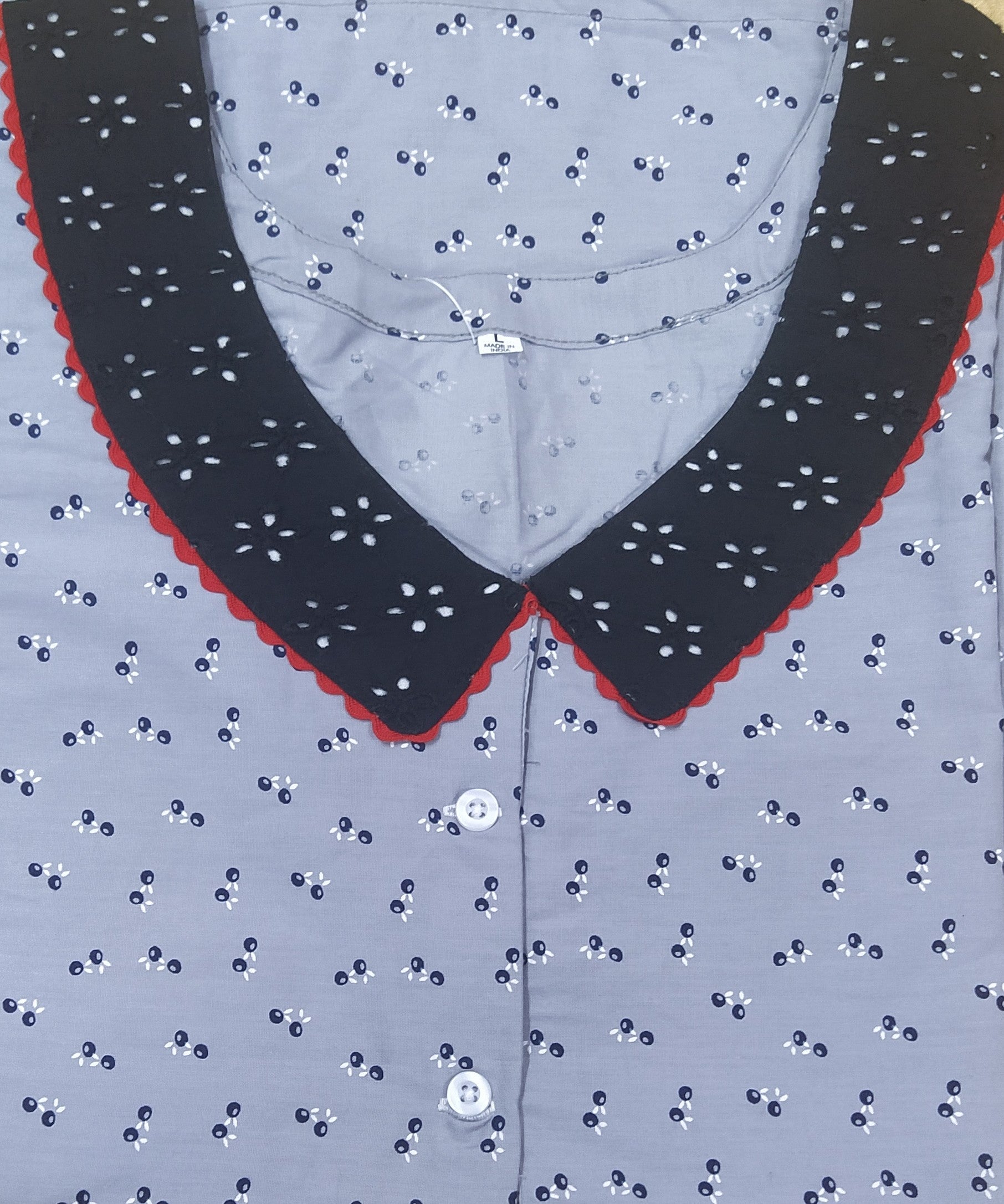 Cotton With Pockets, Half Open Large Printed Nighty