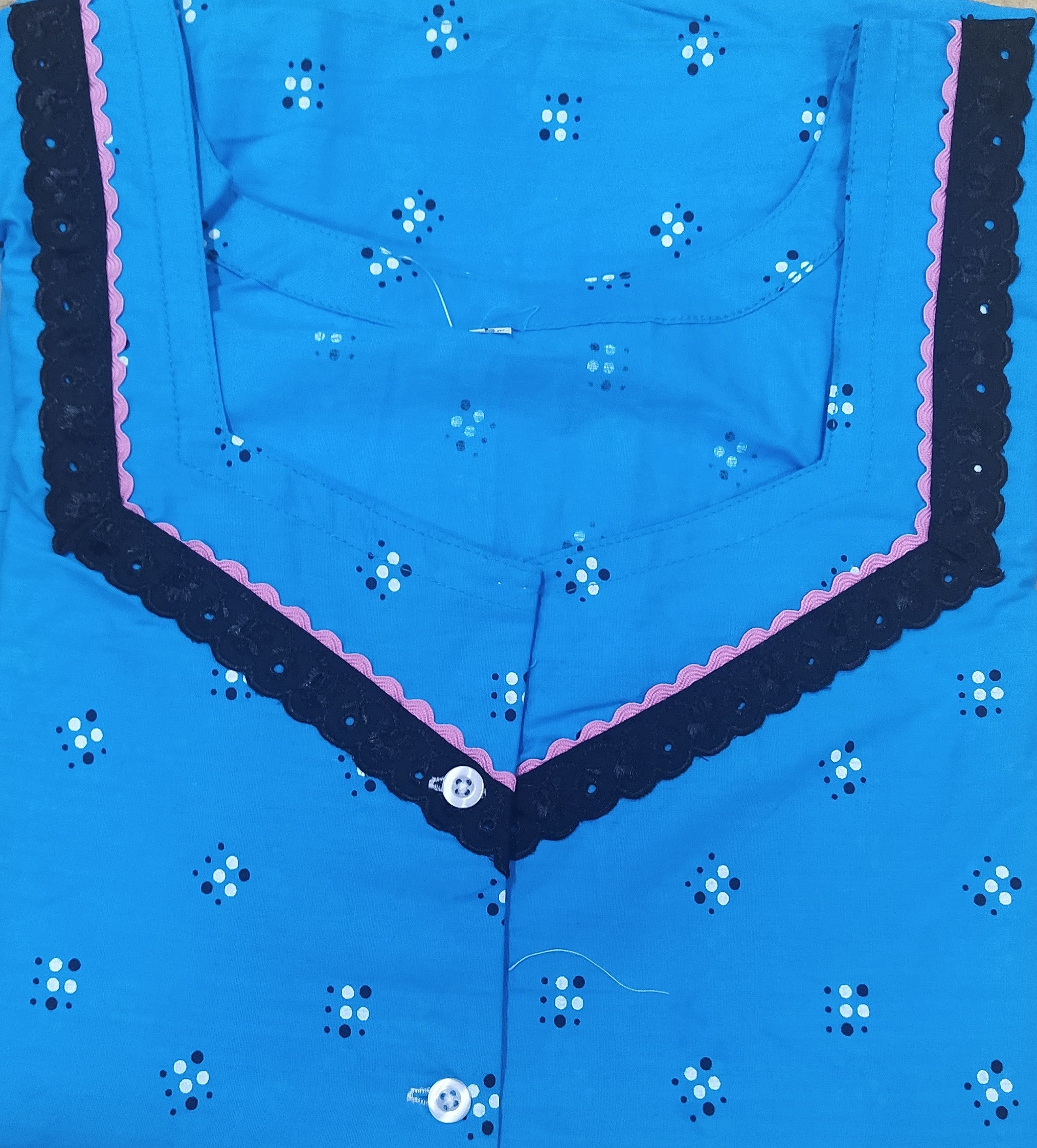 Cotton With Pockets, Half Open Large Printed Nighty