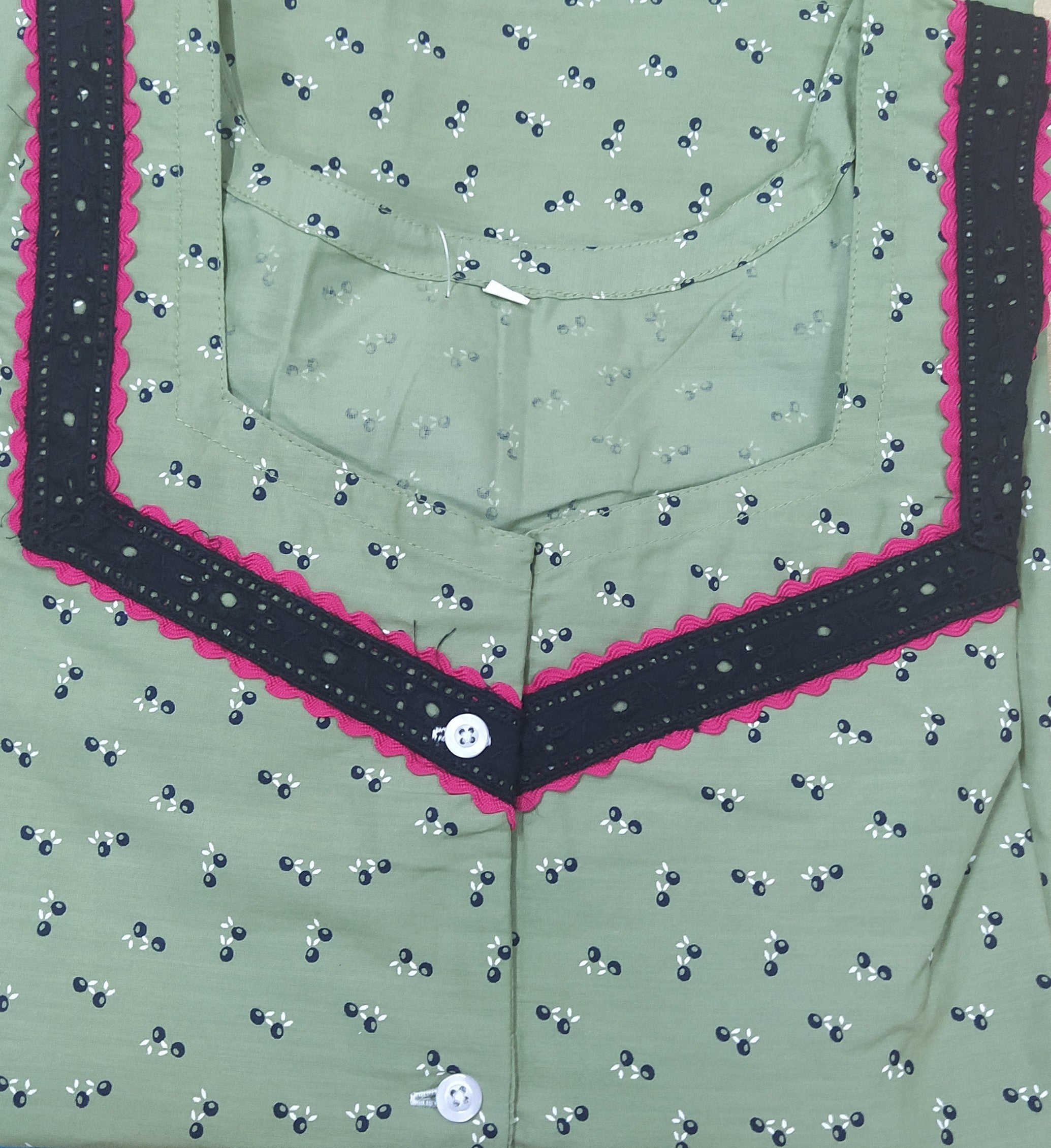 Cotton With Pockets, Half Open, With belt strap Large Printed Nighty