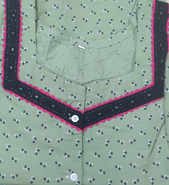 Cotton With Pockets, Half Open, With belt strap Large Printed Nighty