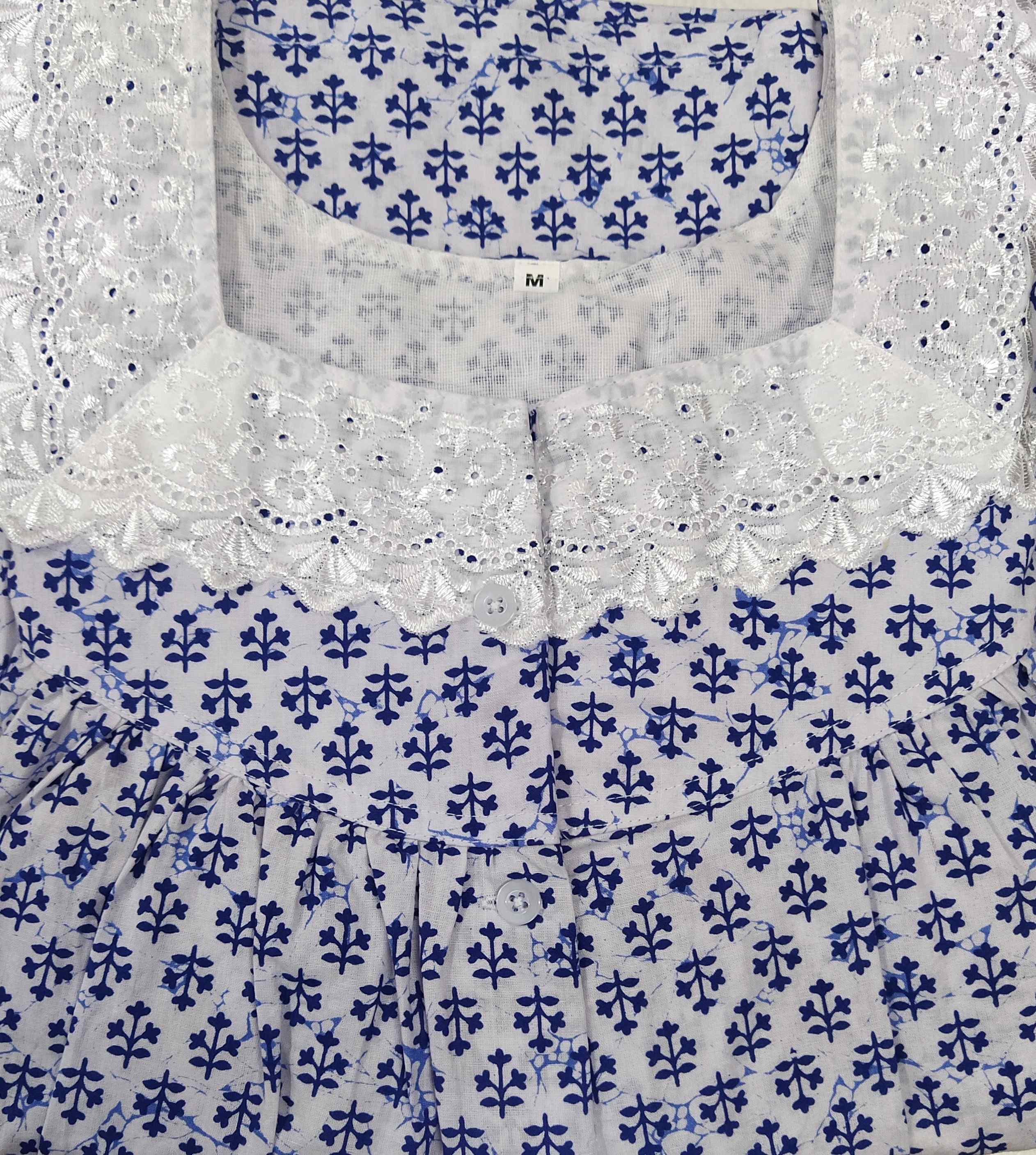 Cotton With Pockets, Half Open Medium Printed Nighty