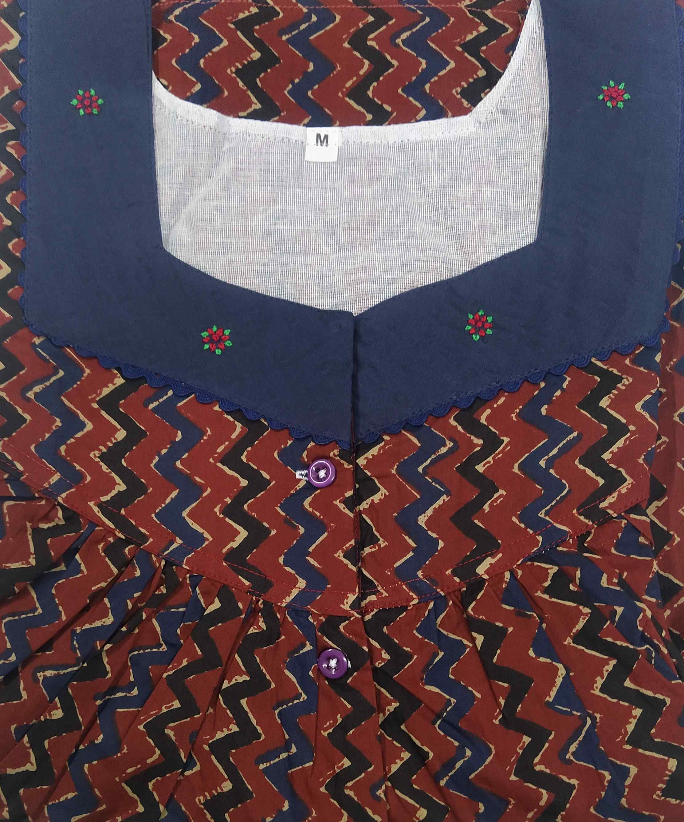 Soft Cotton With Pockets, Half Open Medium Printed Nighty