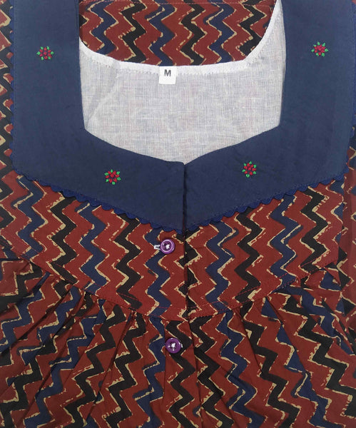 Soft Cotton With Pockets, Half Open Medium Printed Nighty