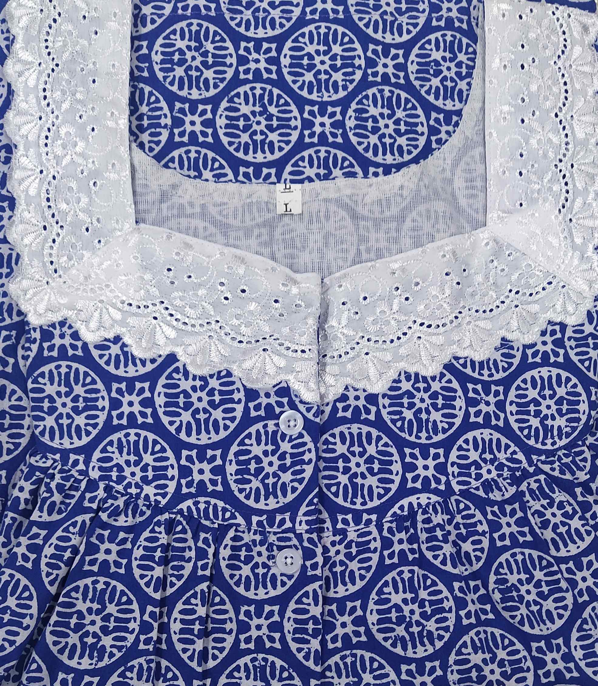 Cotton With Pockets, Half Open Large Printed Nighty