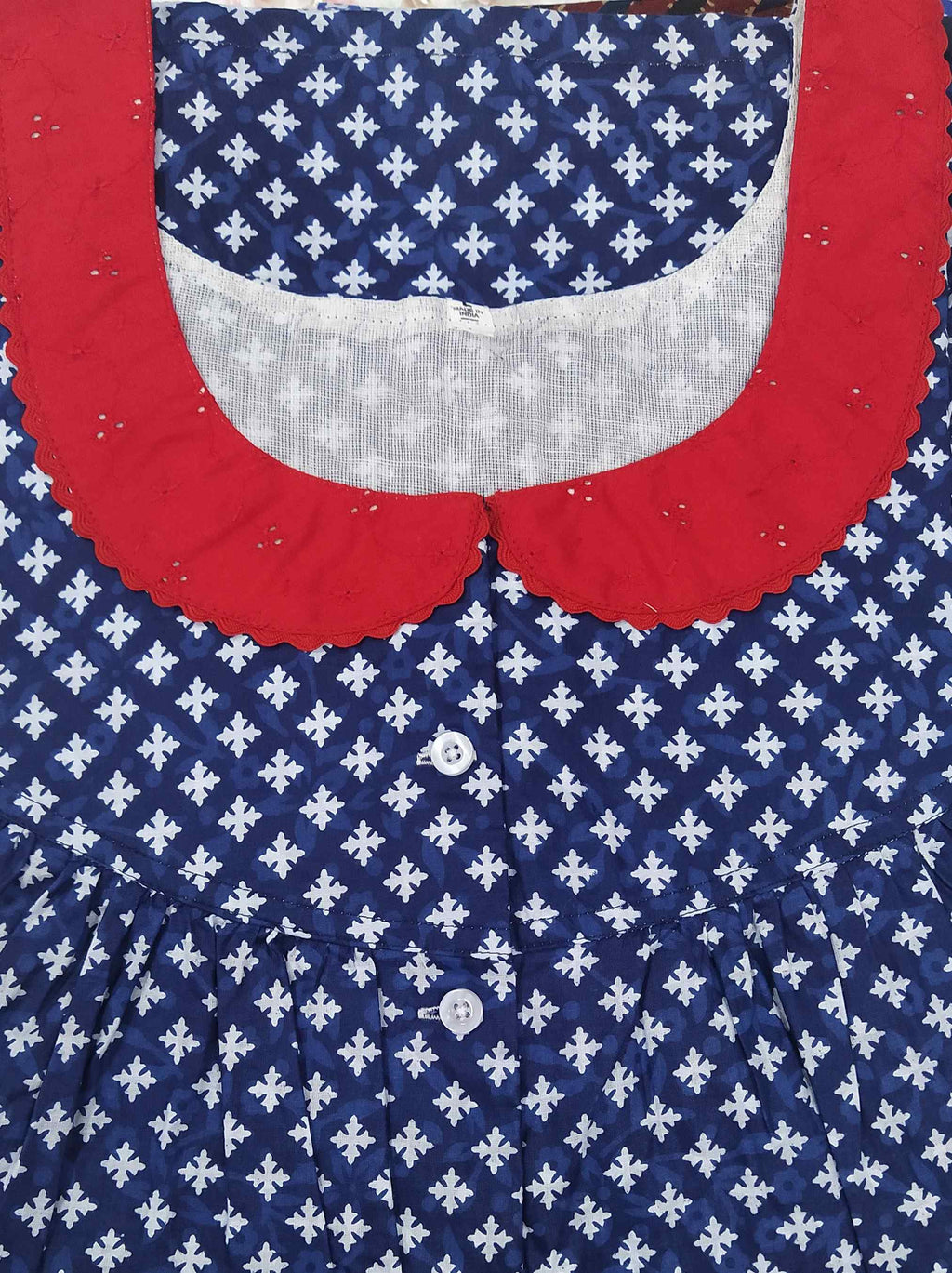 Soft Cotton With Pockets, Half Open Large Printed Nighty