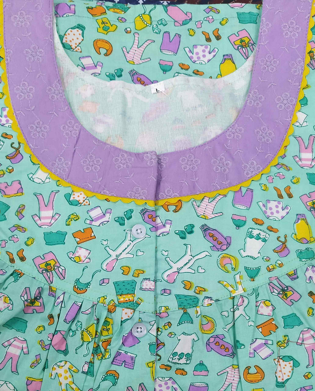 Cotton With Pockets, Half Open Large Printed Nighty