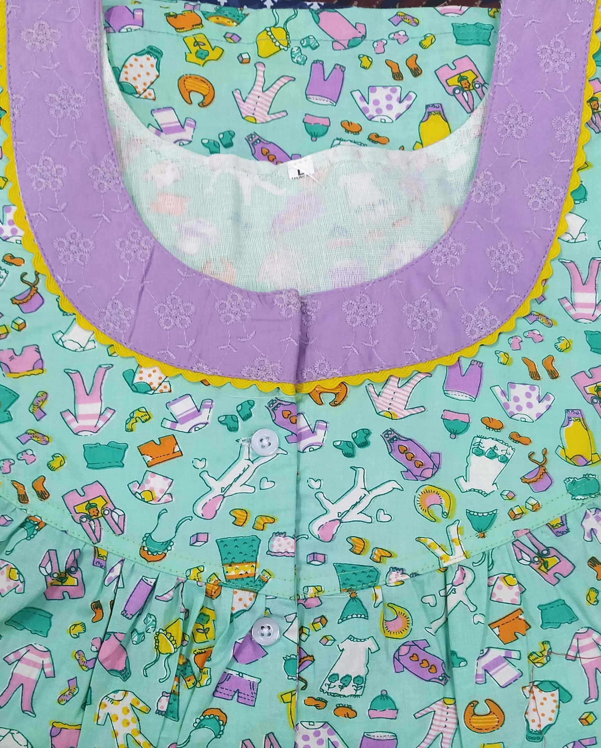 Cotton With Pockets, Half Open Large Printed Nighty