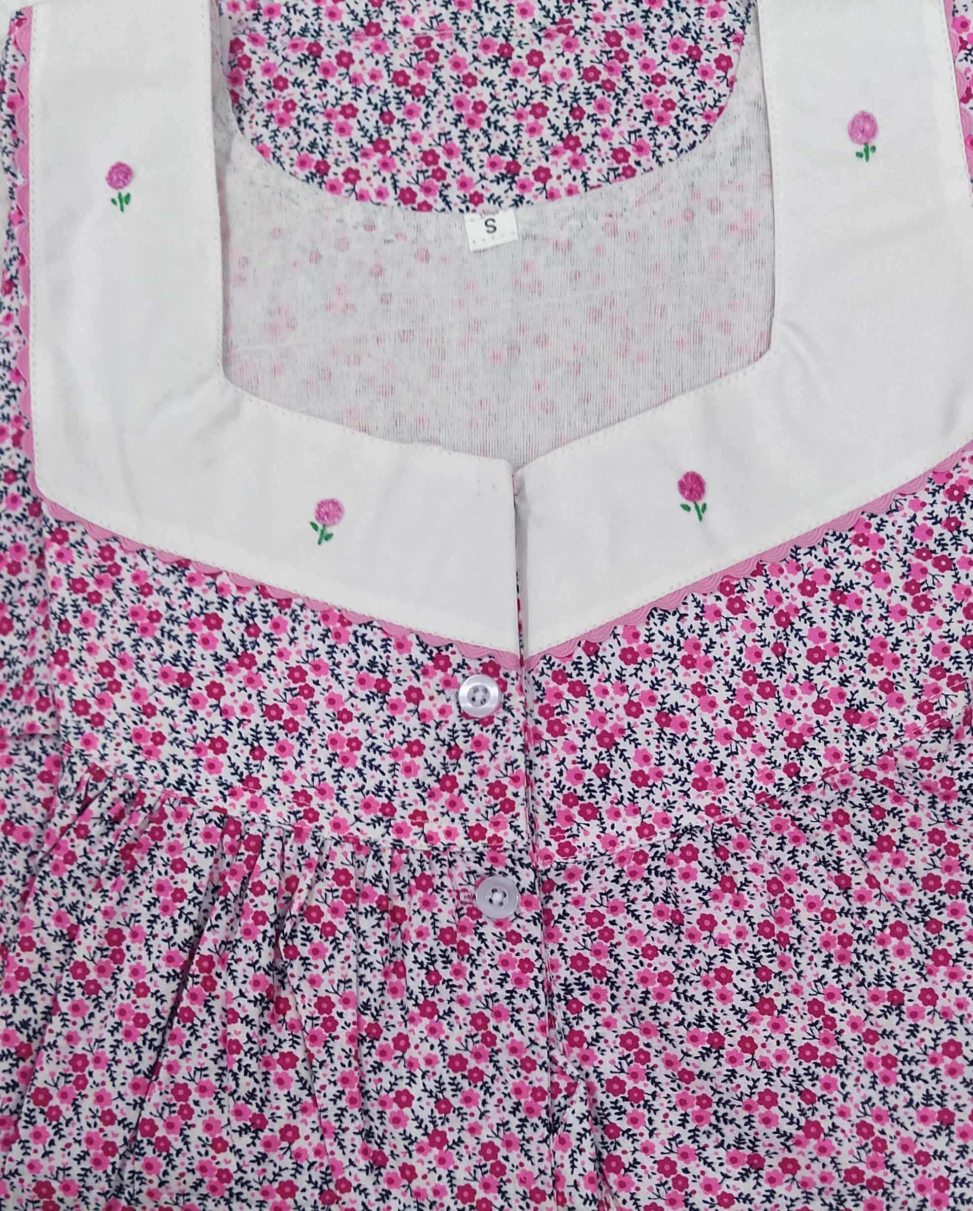 Cotton With Pockets, Half Open Small Printed Nighty