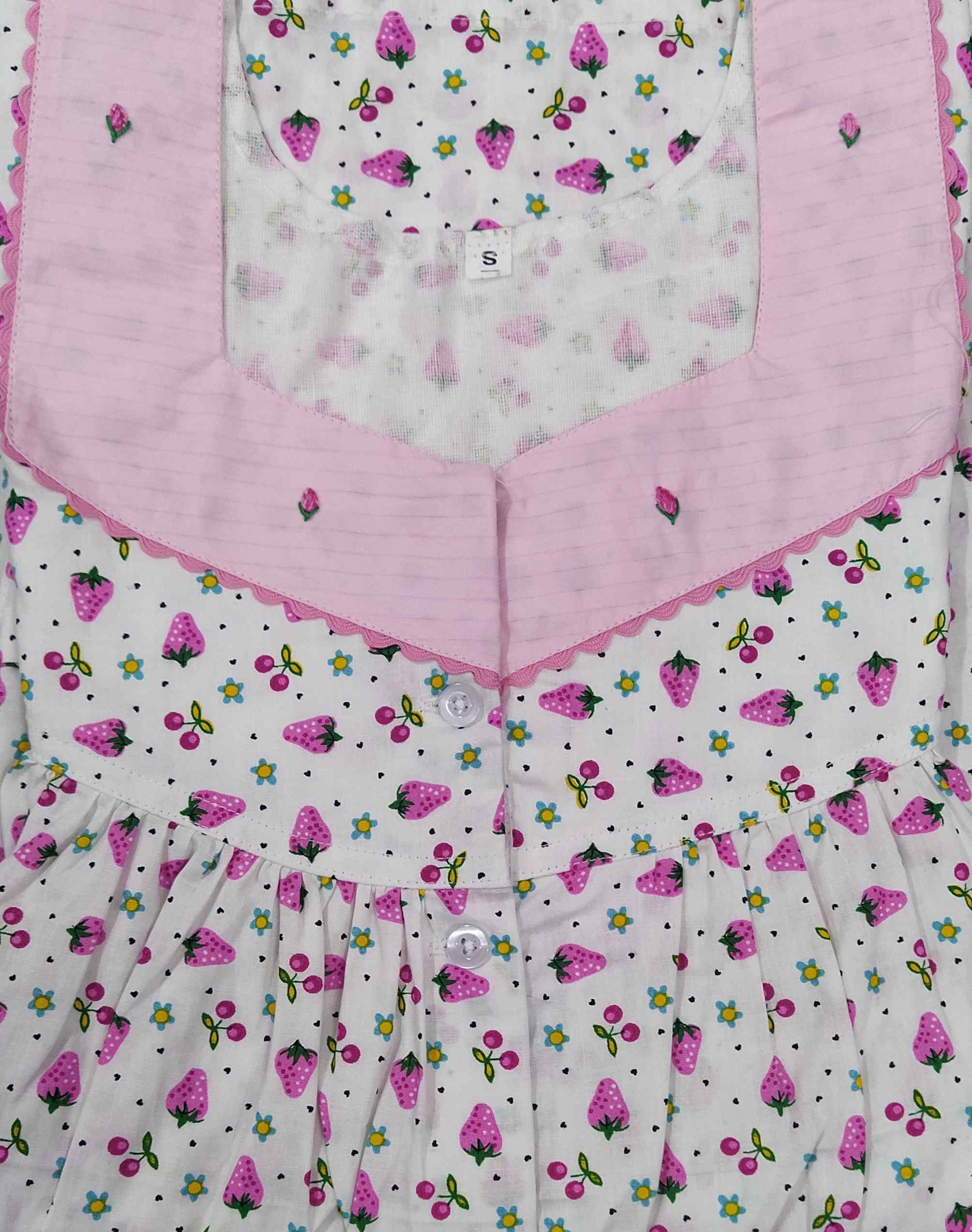 Cotton With Pockets, Half Open Small Printed Nighty