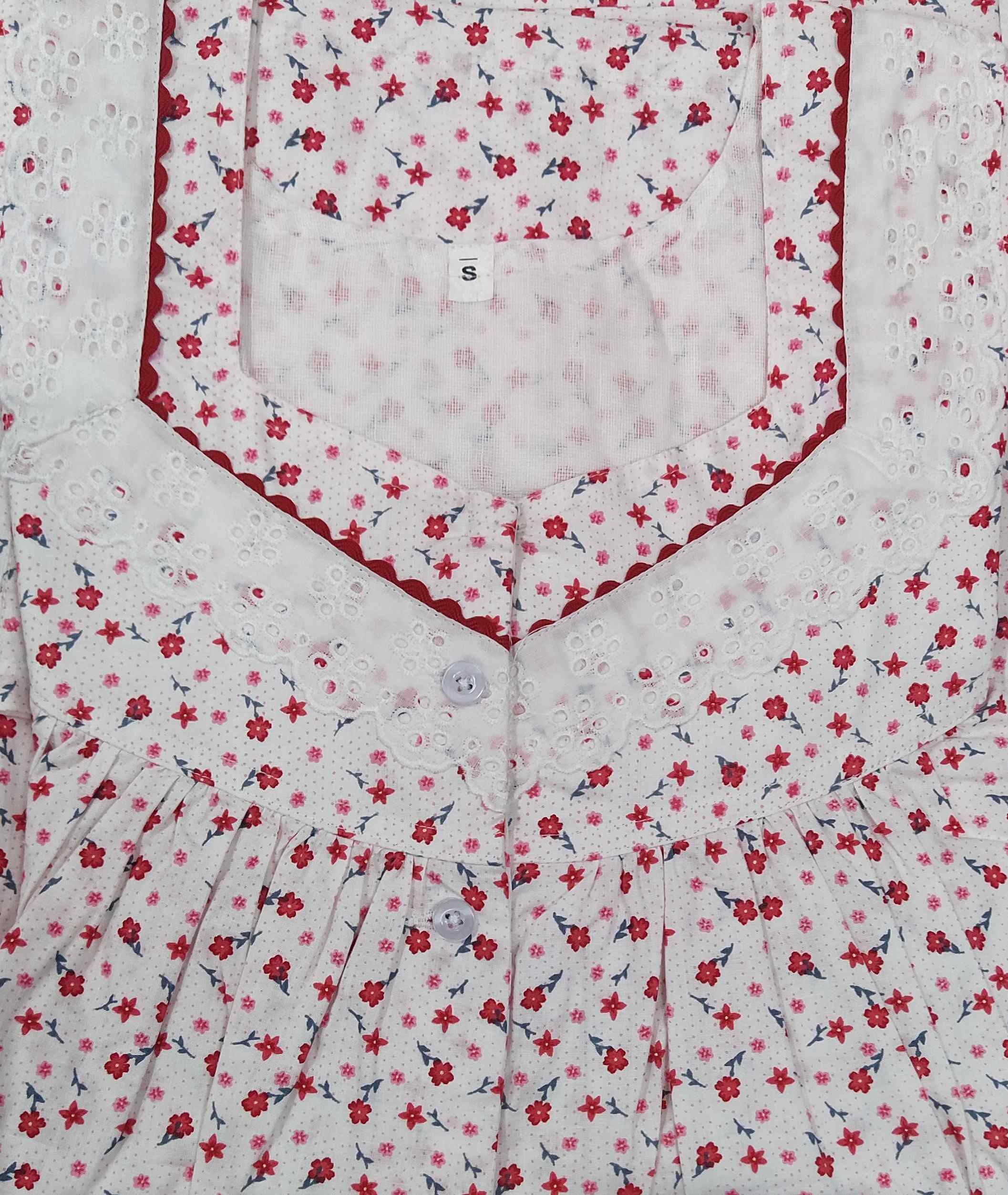 Cotton With Pockets, Half Open Small Printed Nighty