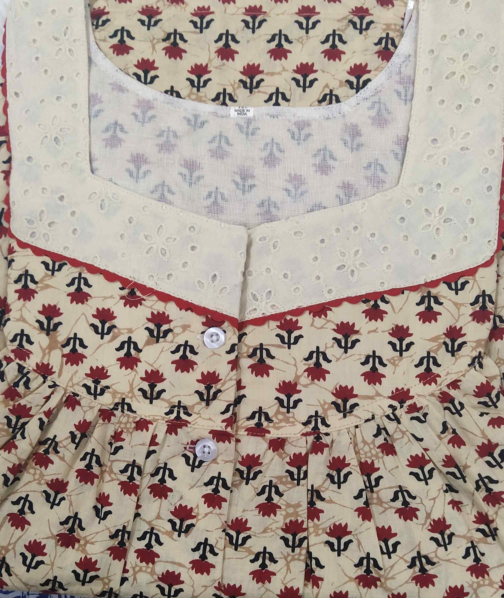 Cotton With Pockets, Half Open Medium Printed Nighty