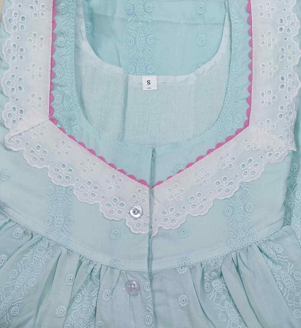 Hacoba With Pockets, Half Open Small Printed Nighty