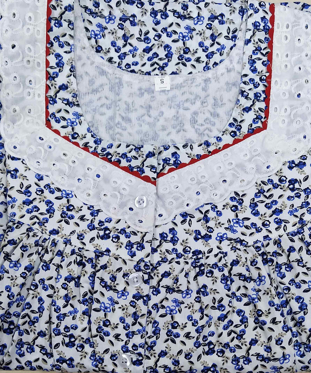Cotton With Pockets, Half Open Small Printed Nighty