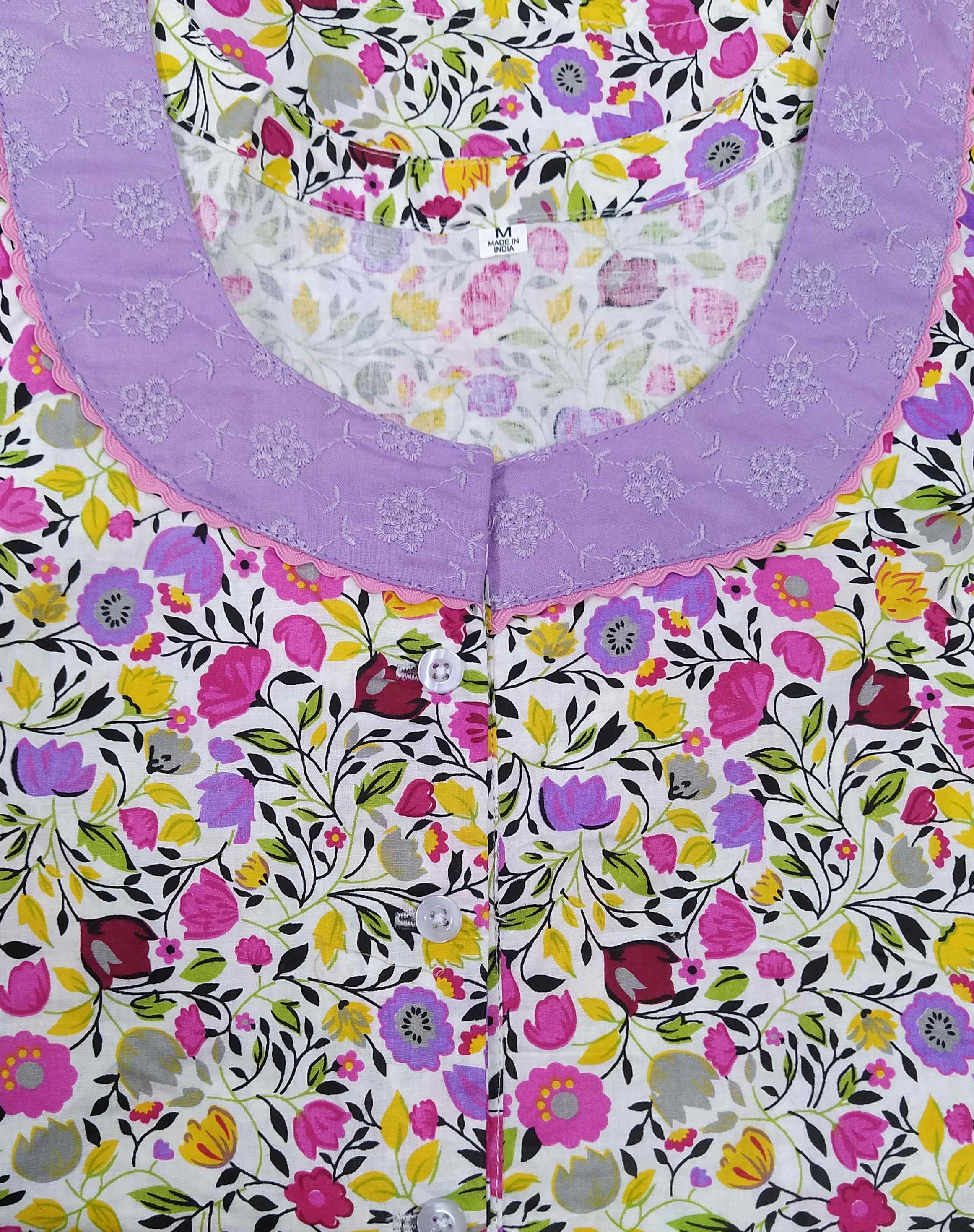 Cotton A-line churidar cut, With Pockets, Half Open Medium Printed Nighty
