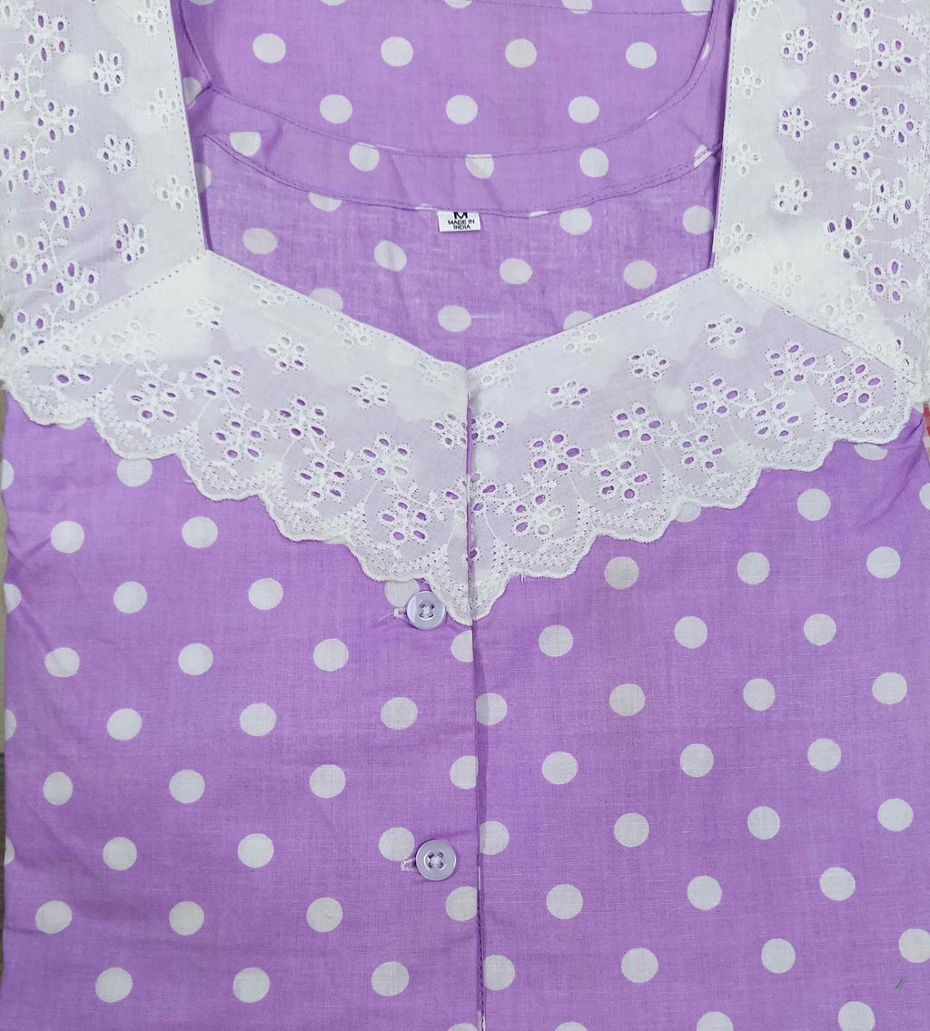 Cotton A-line churidar cut, With Pockets, Half Open Medium Printed Nighty