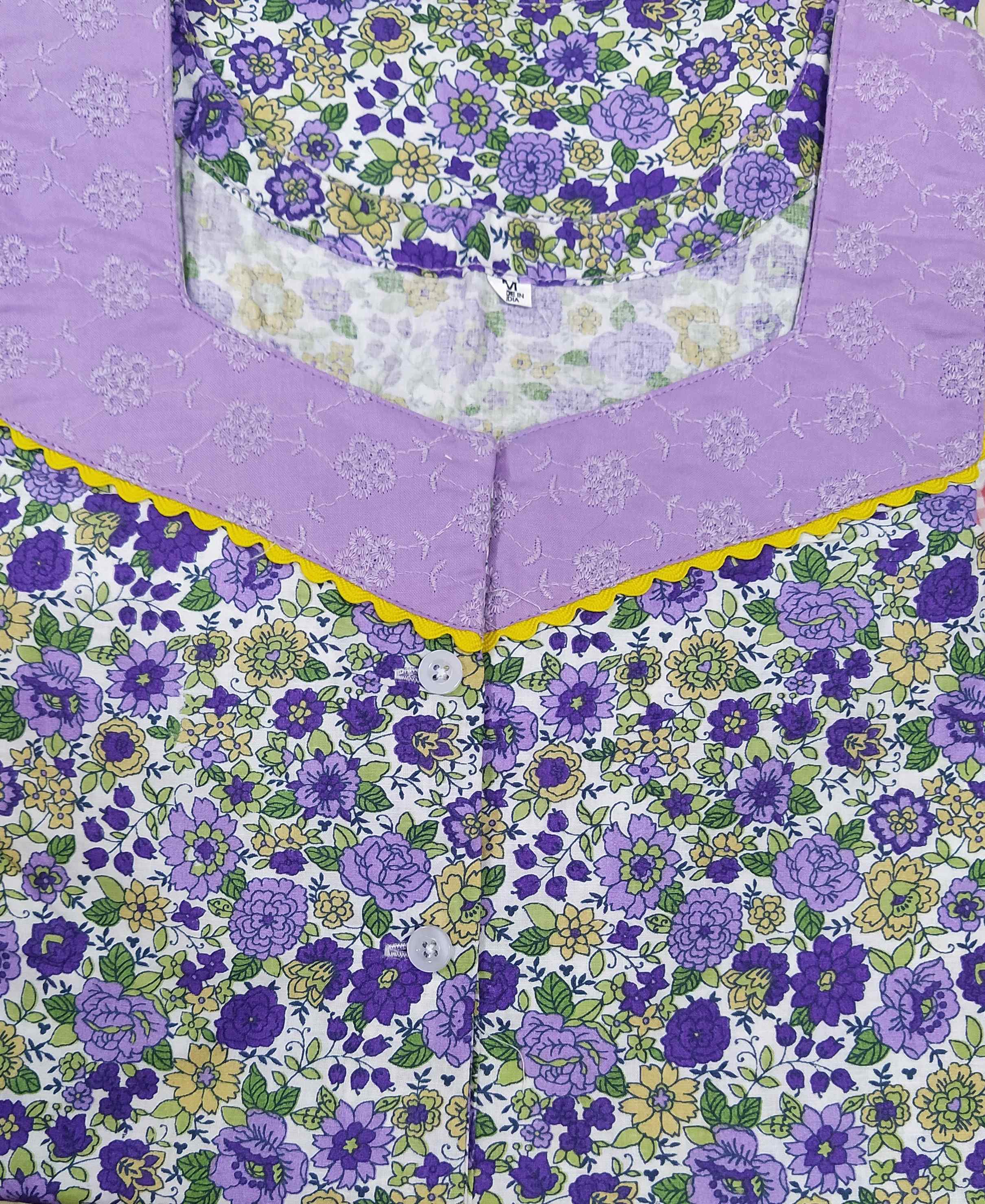 Cotton A-line churidar cut, With Pockets, Half Open Medium Printed Nighty