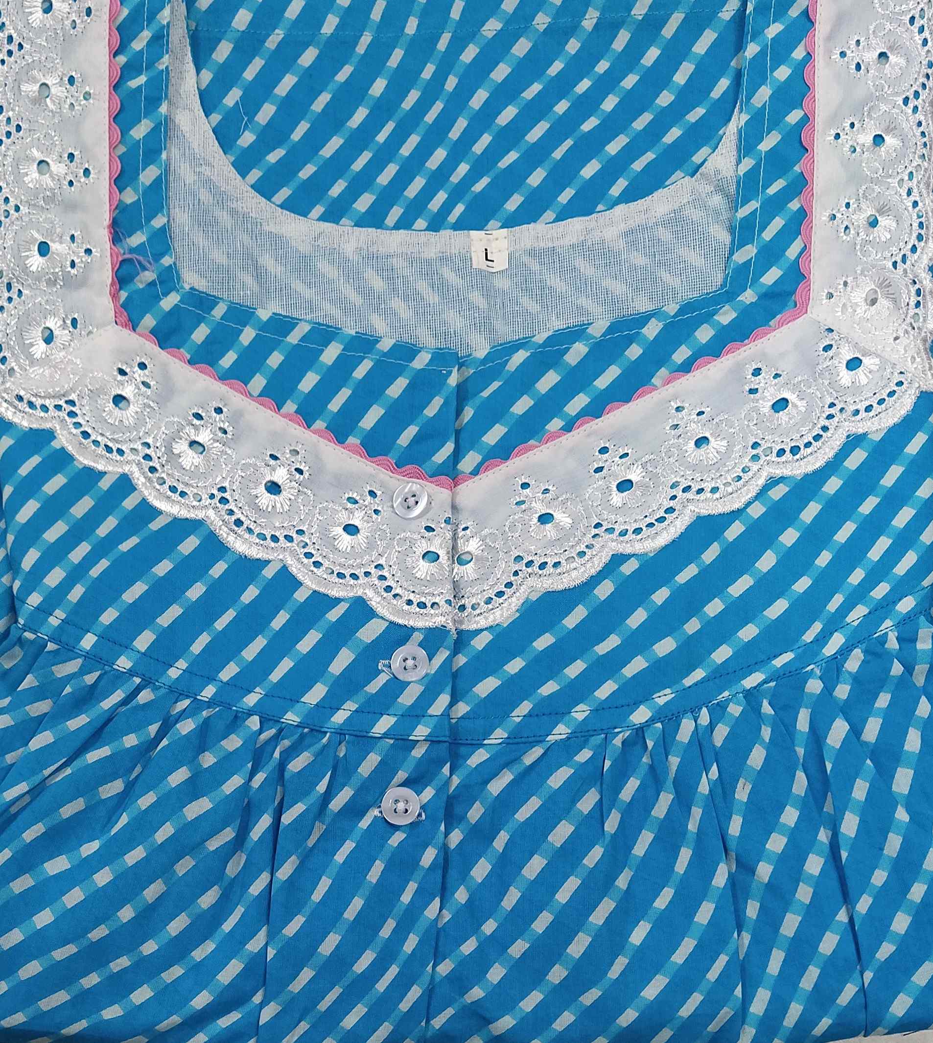 Cotton With Pockets, Half Open Large Printed Nighty