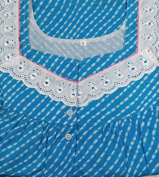 Cotton With Pockets, Half Open Large Printed Nighty