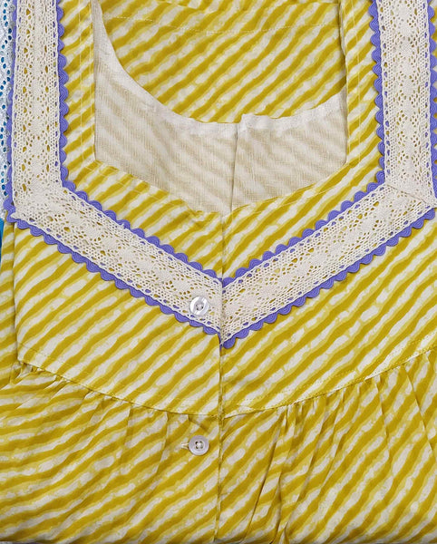 Soft Cotton With Pockets, Half Open Large Printed Nighty