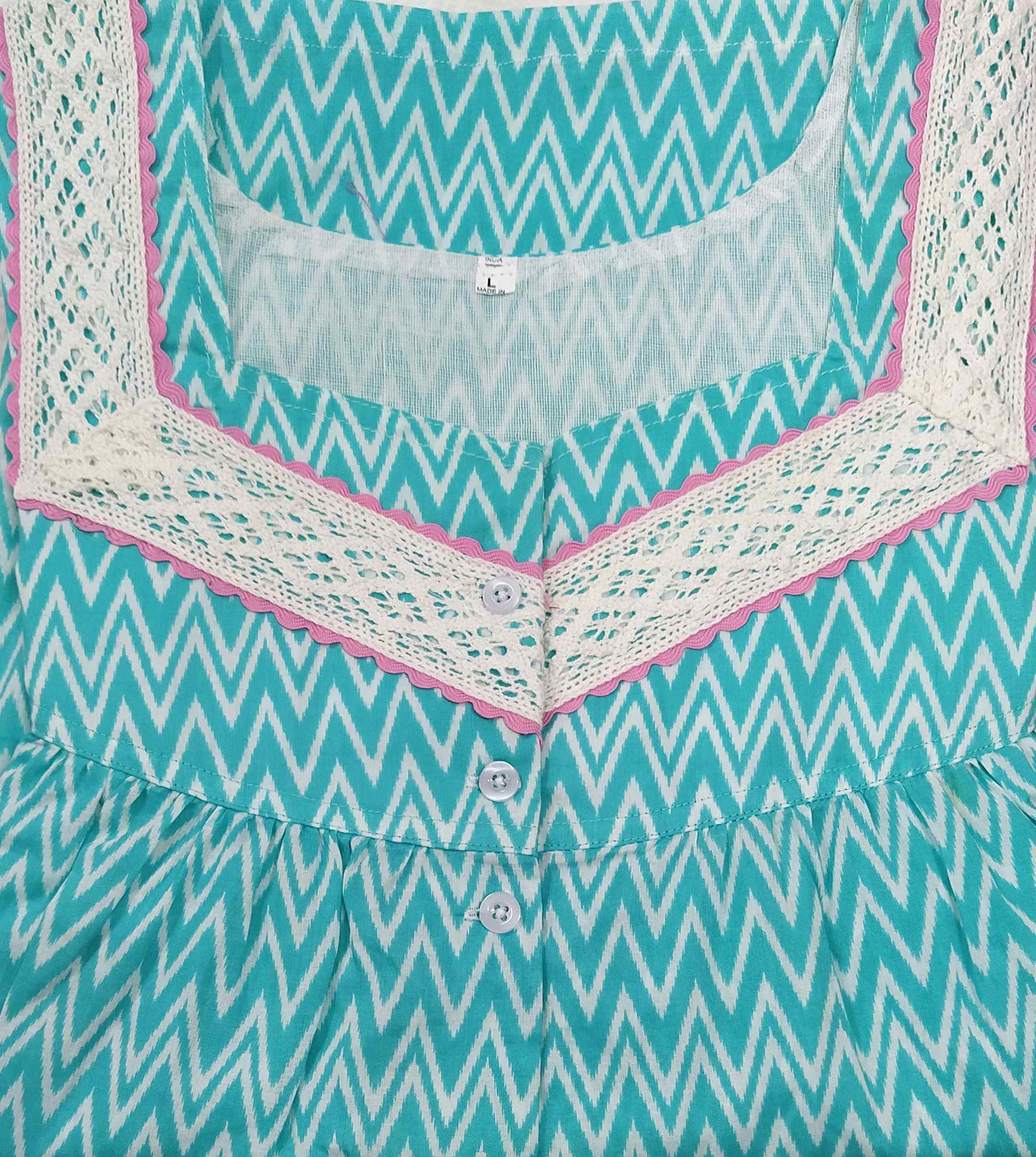 Cotton With Pockets, Half Open Large Printed Nighty