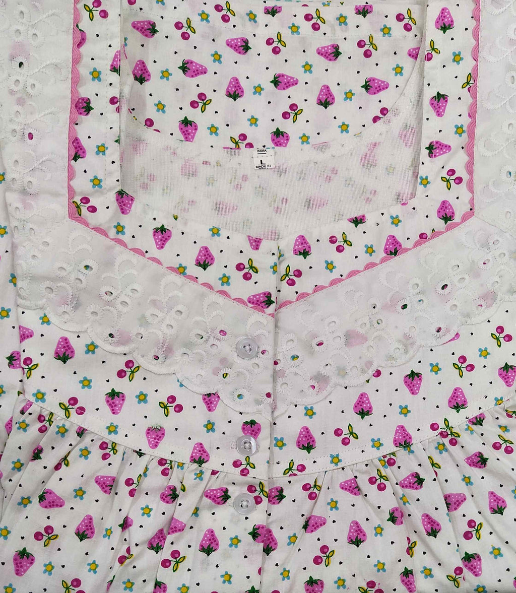 Cotton With Pockets, Half Open Large Printed Nighty