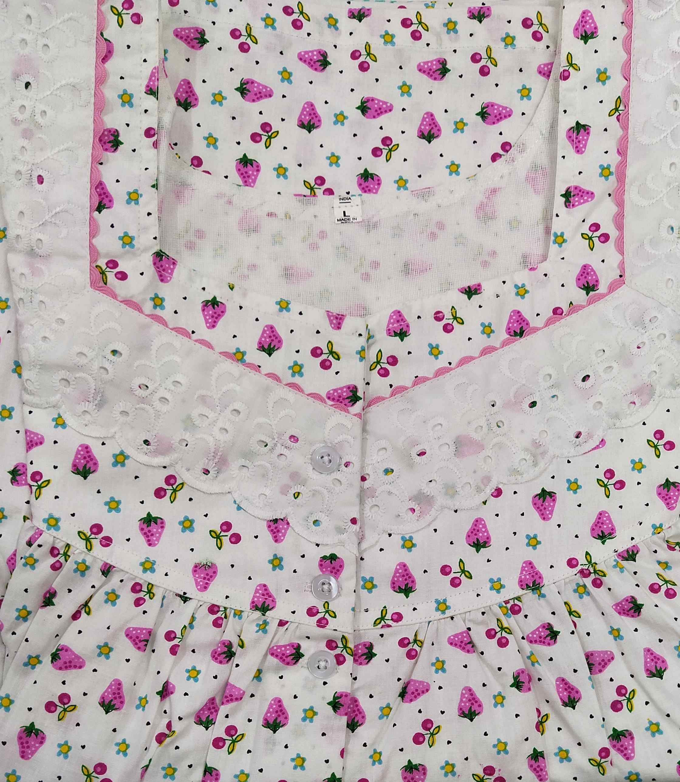 Cotton With Pockets, Half Open Large Printed Nighty