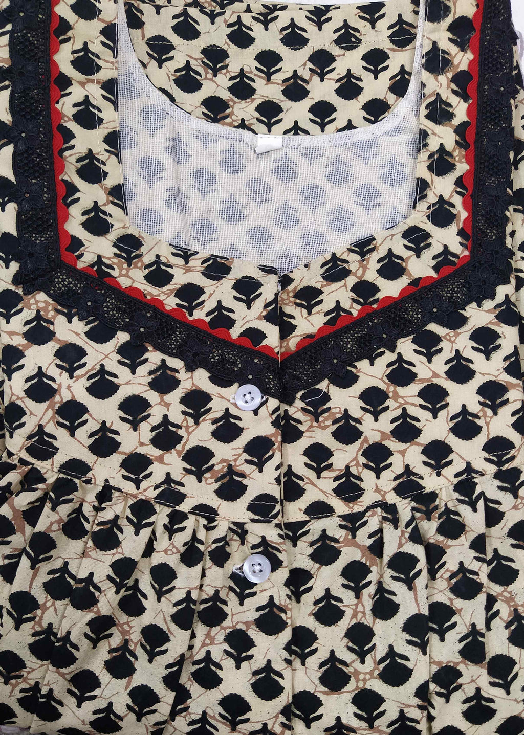 Cotton With Pockets, Half Open Small Printed Nighty