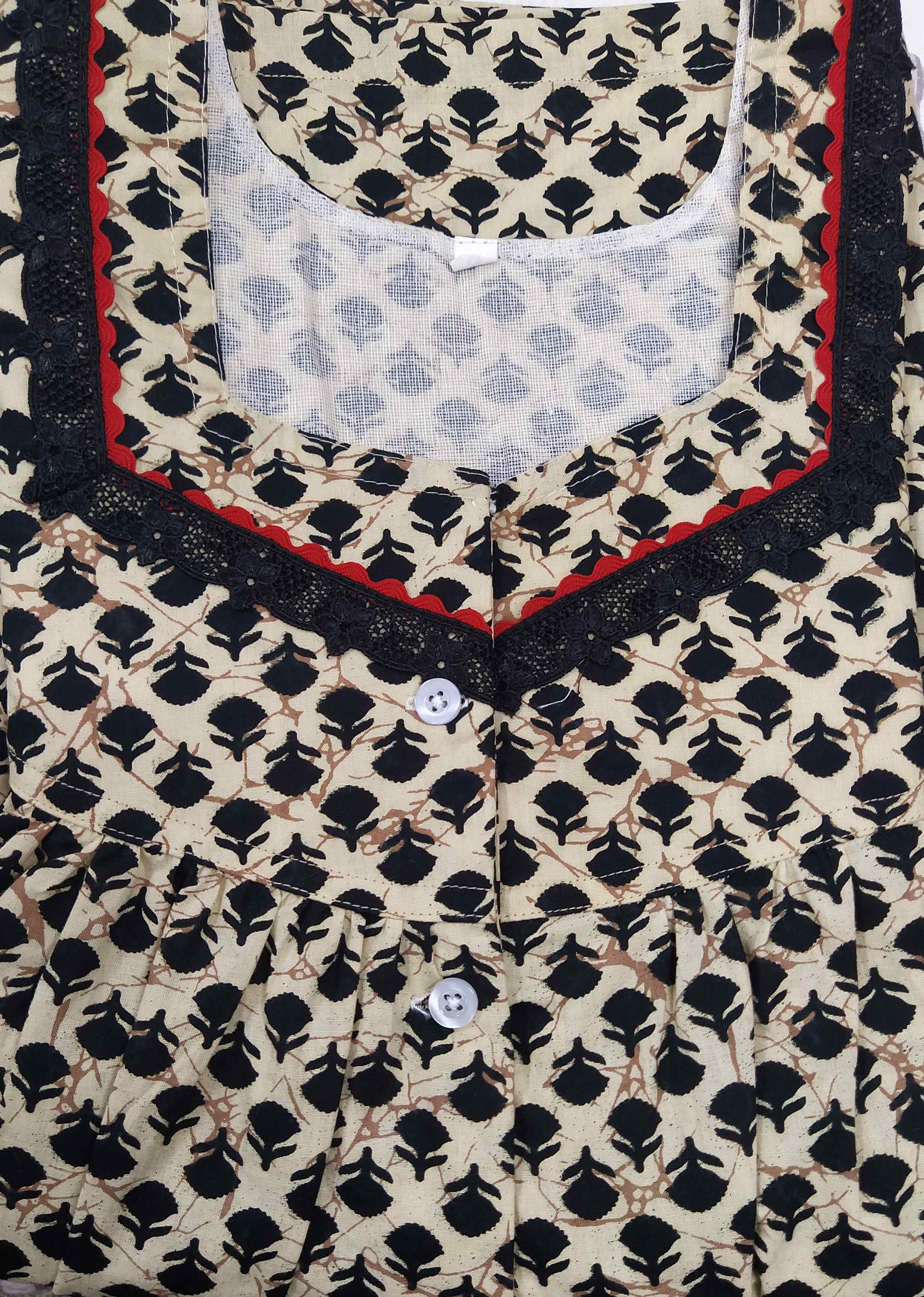 Cotton With Pockets, Half Open Small Printed Nighty