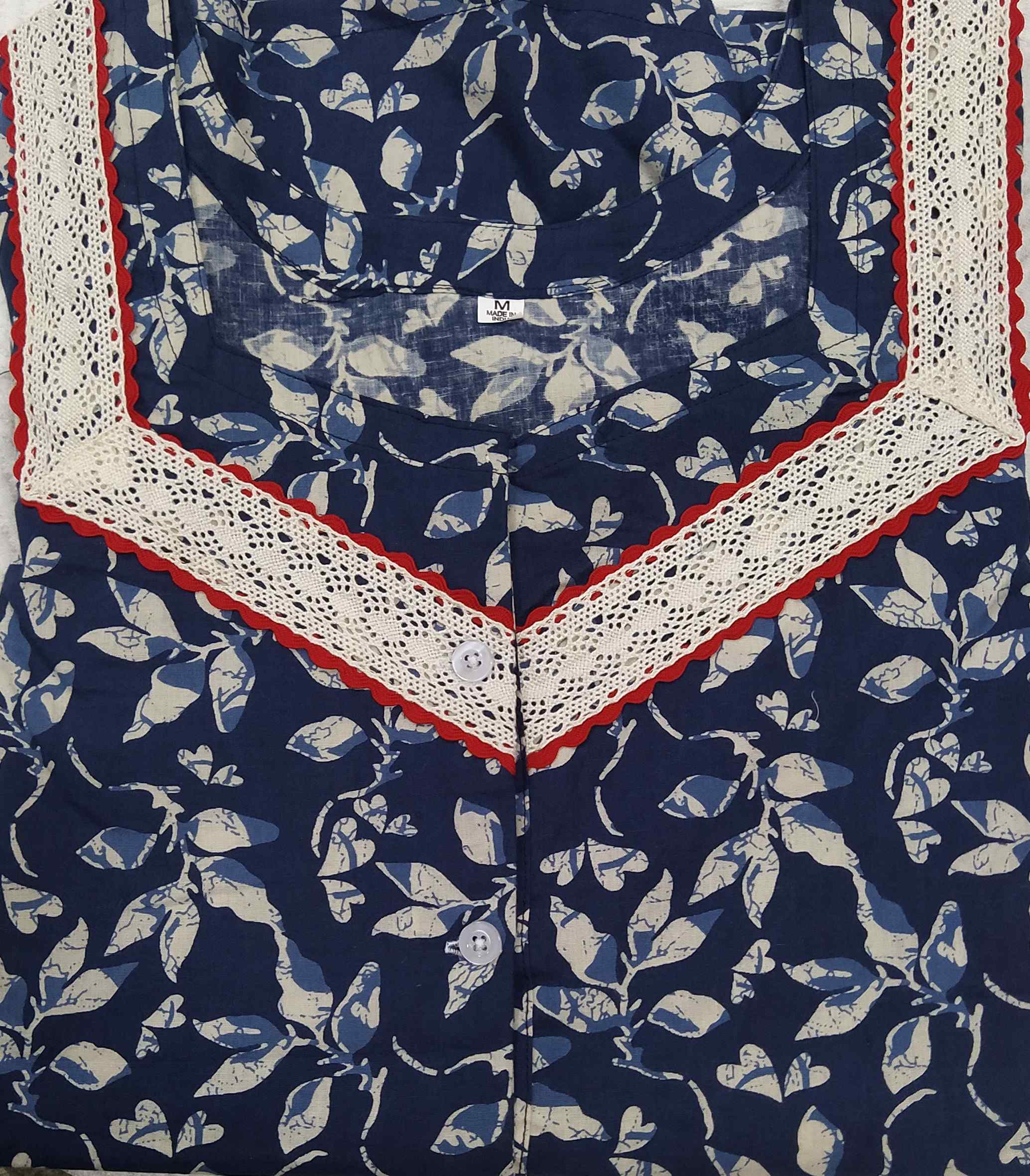 Cotton A-line churidar cut, With Pockets, Half Open Medium Printed Nighty