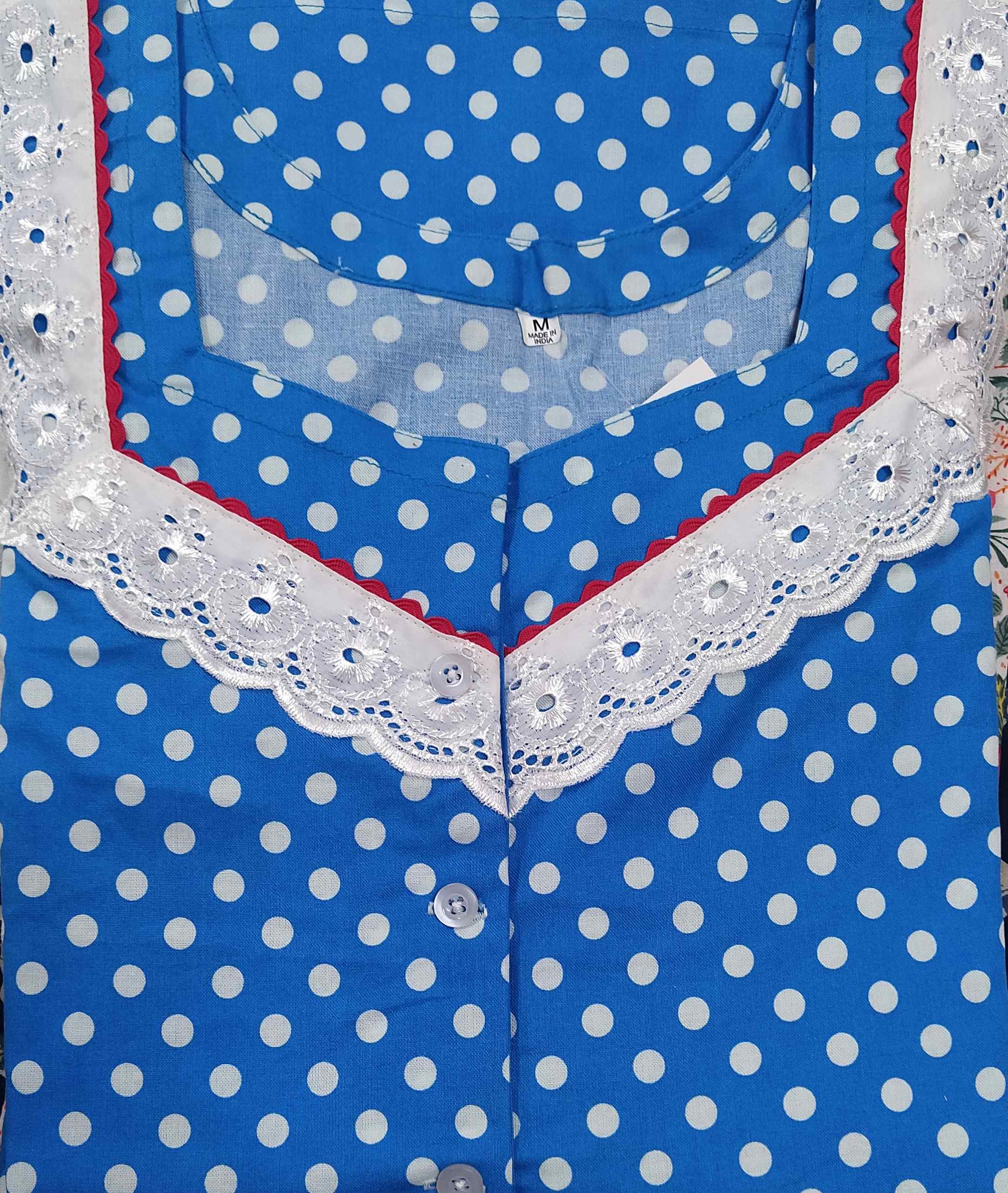 Cotton A-line churidar cut, With Pockets, Half Open Medium Printed Nighty