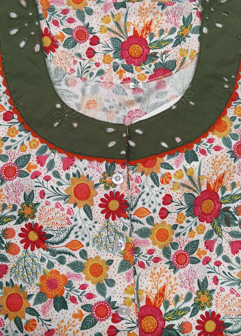 Cotton A-line churidar cut, With Pockets, Half Open Medium Printed Nighty