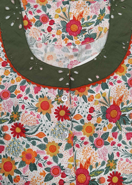 Cotton A-line churidar cut, With Pockets, Half Open Medium Printed Nighty