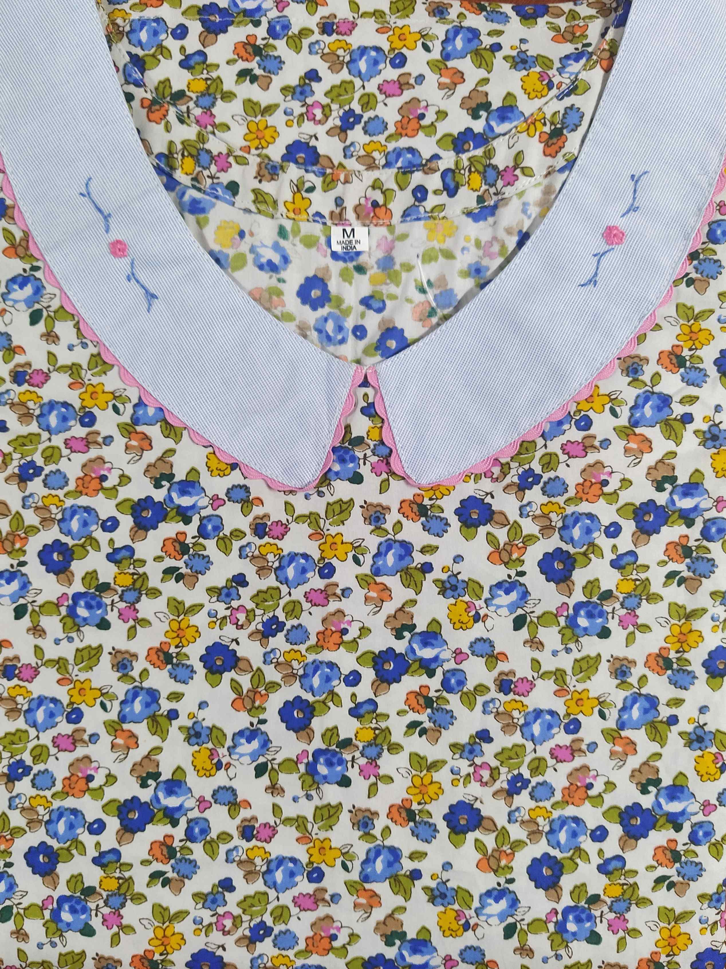 Cotton A-line churidar cut, With Pockets, No Open Medium Printed Nighty