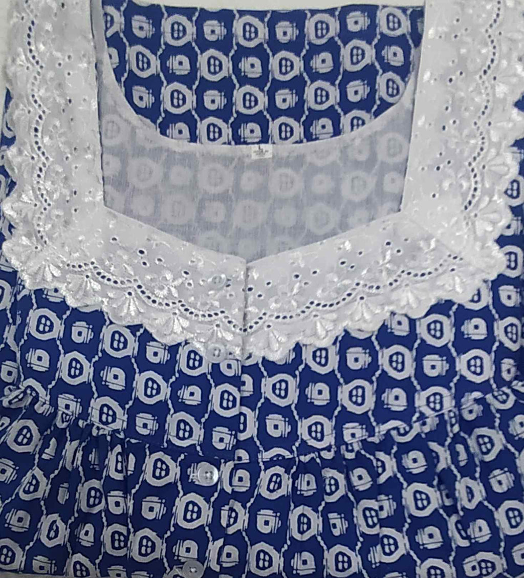 Cotton With Pockets, Half Open Large Printed Nighty
