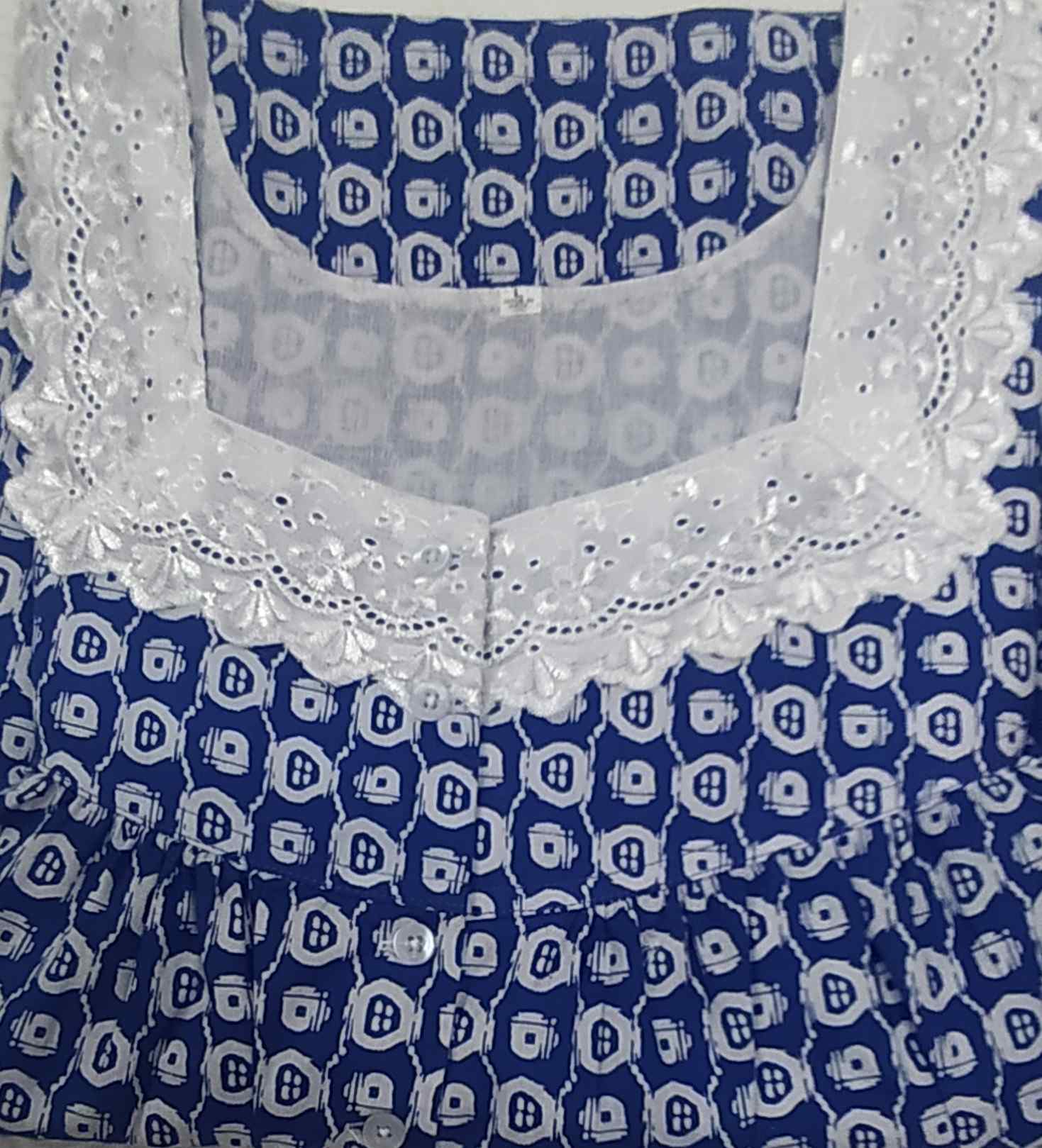 Cotton With Pockets, Half Open Large Printed Nighty