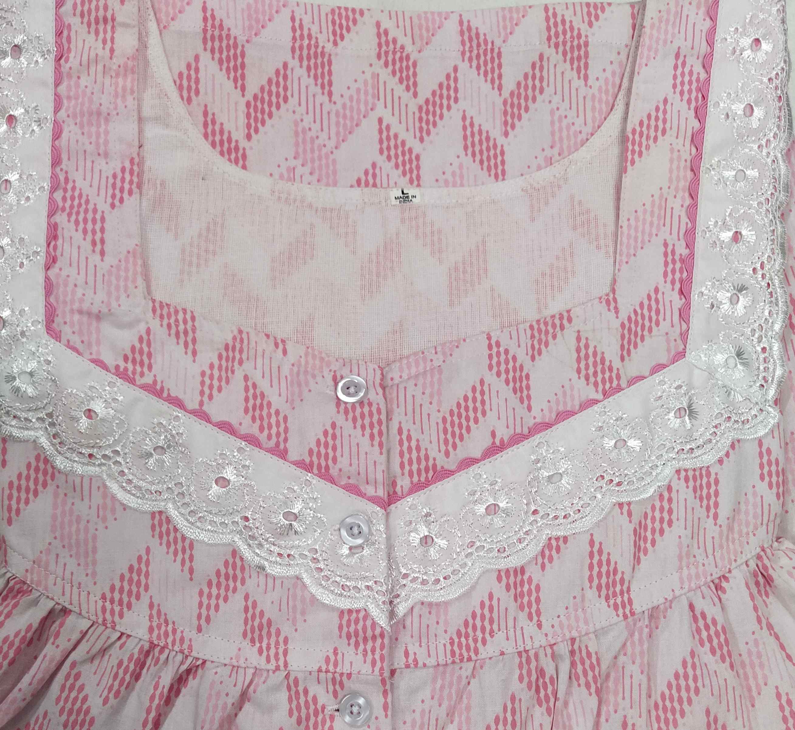 Cotton With Pockets, Half Open Large Printed Nighty