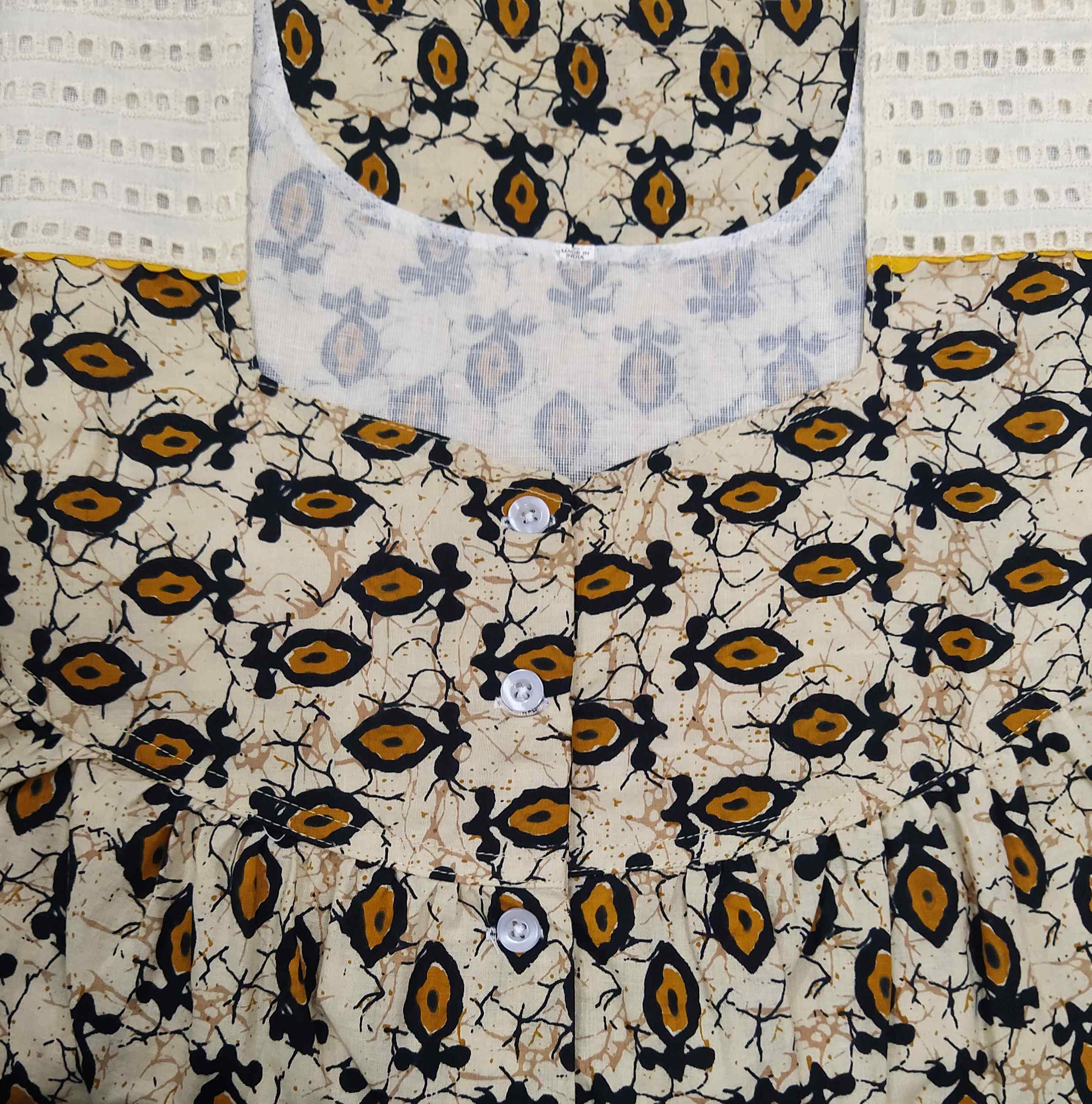 Cotton With Pockets, Half Open Large Printed Nighty