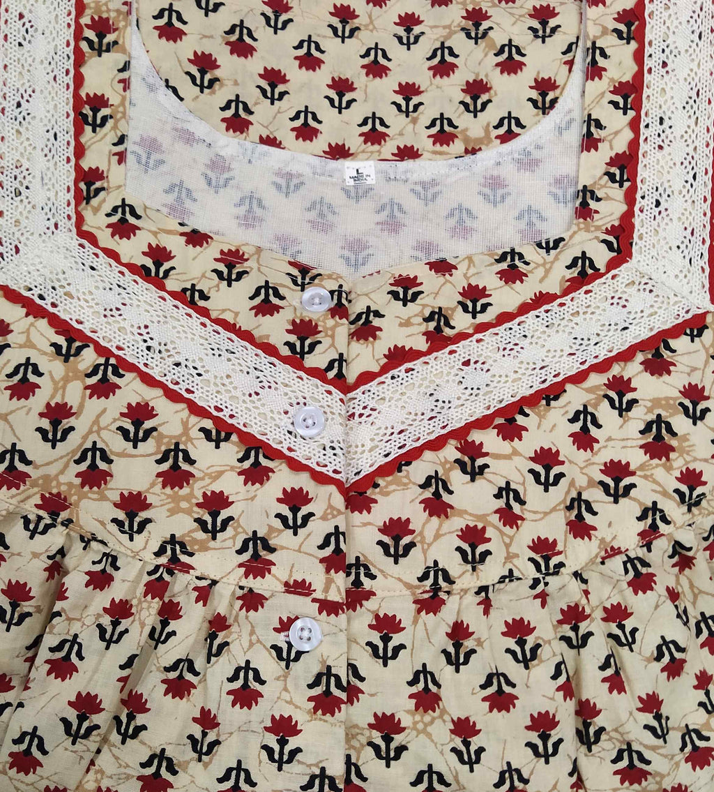 Cotton With Pockets, Half Open Large Printed Nighty