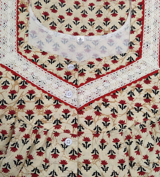 Cotton With Pockets, Half Open Large Printed Nighty