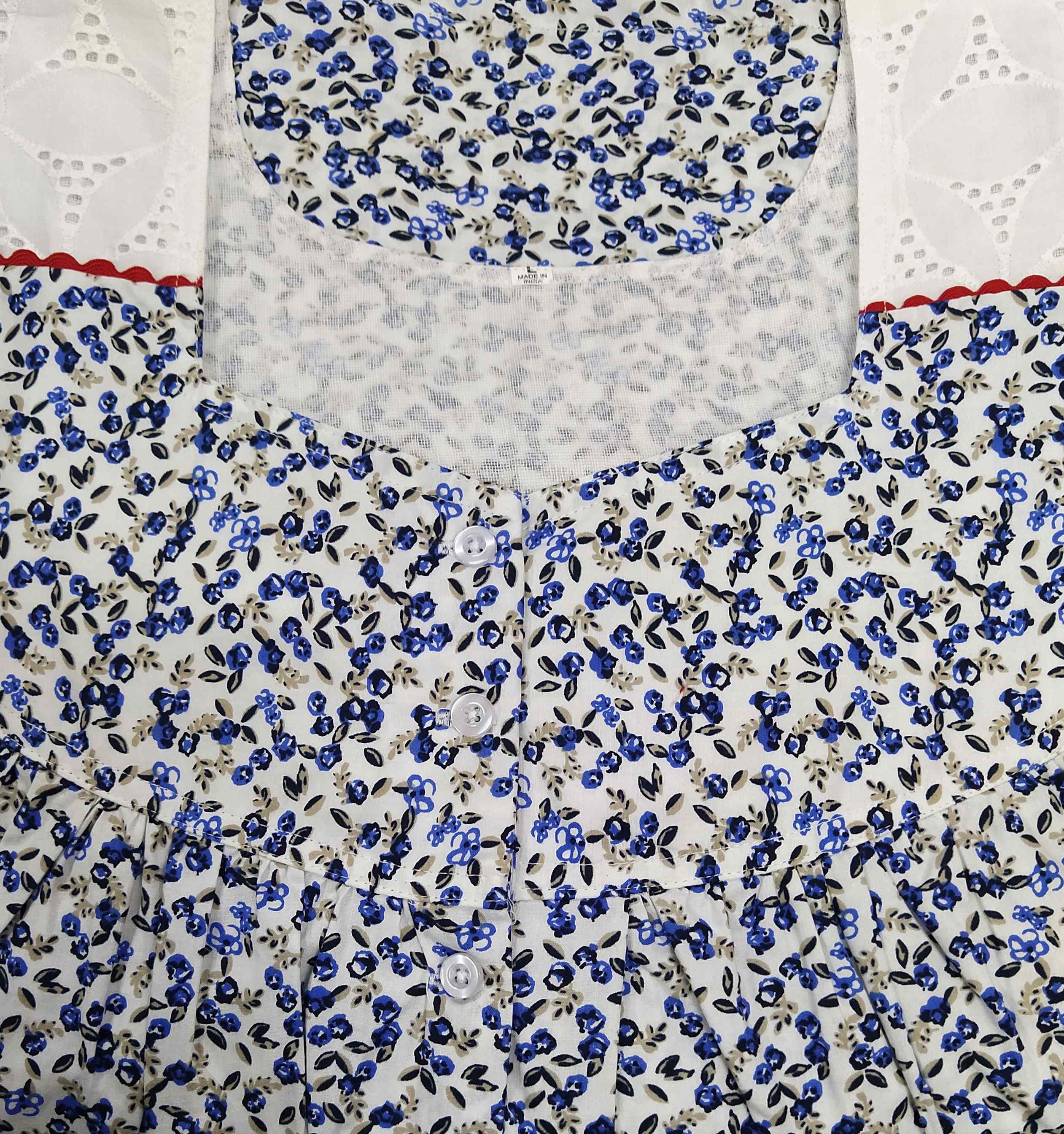Cotton With Pockets, Half Open Large Printed Nighty