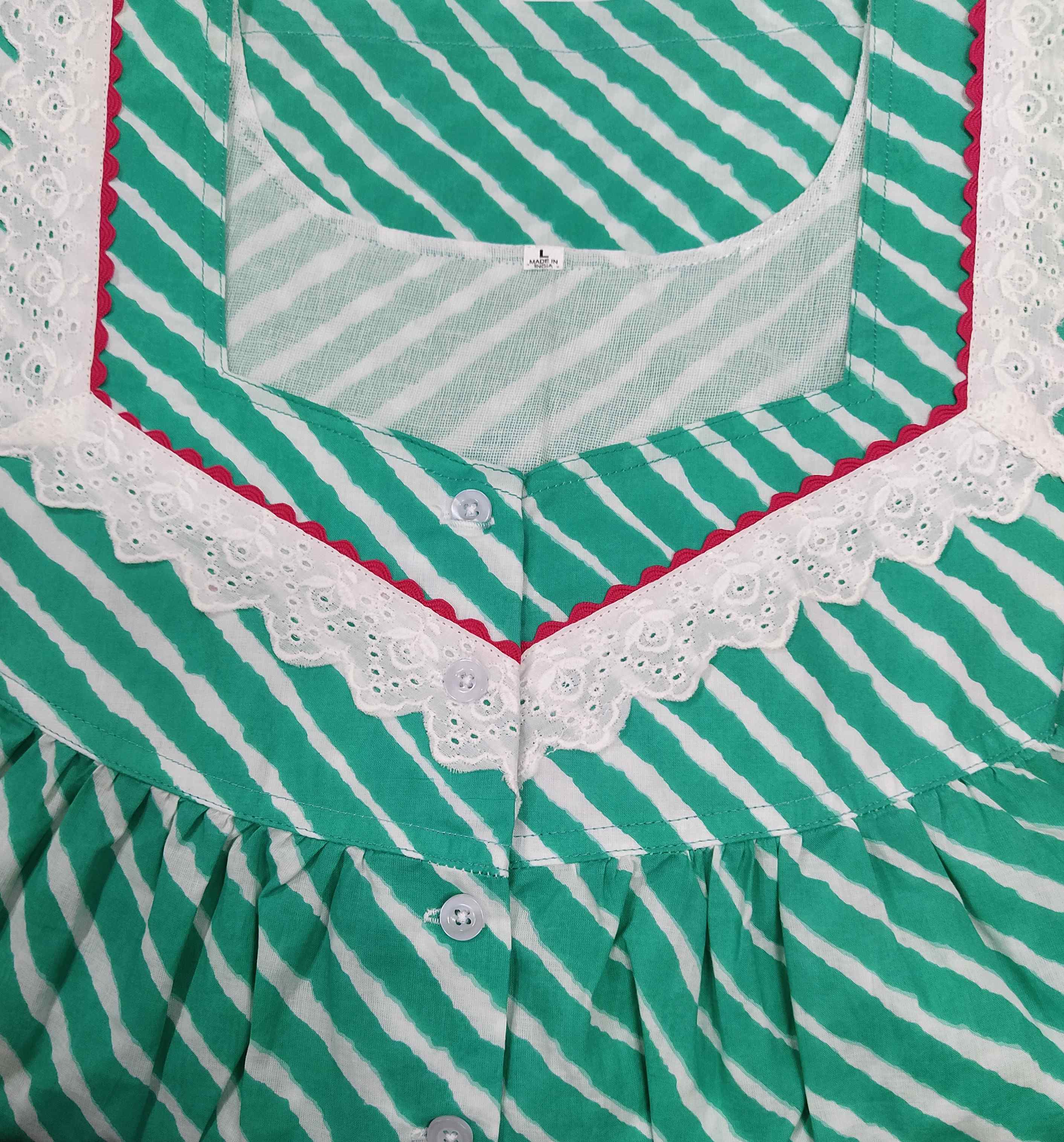 Soft Cotton With Pockets, Half Open Large Printed Nighty