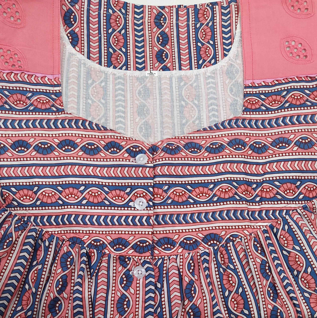 Soft Cotton With Pockets, Half Open Large Printed Nighty