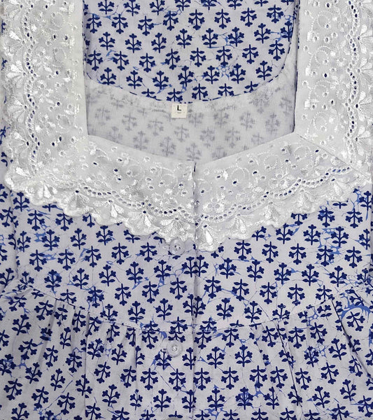 Cotton With Pockets, Half Open Large Printed Nighty