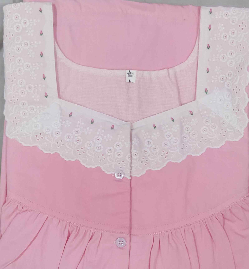 Cotton With Pockets, Half Open Large Printed Nighty