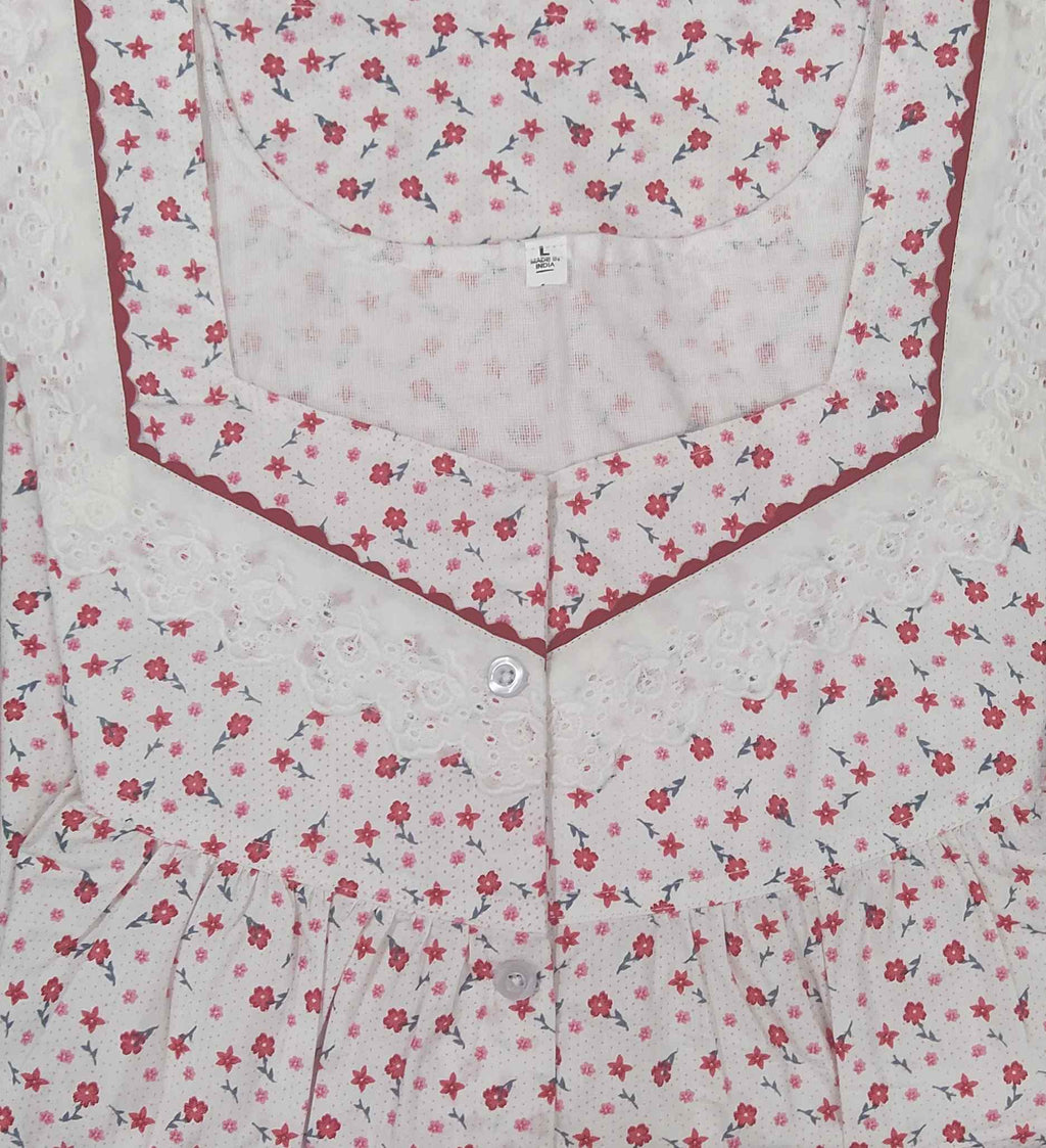 Cotton With Pockets, Half Open Large Printed Nighty