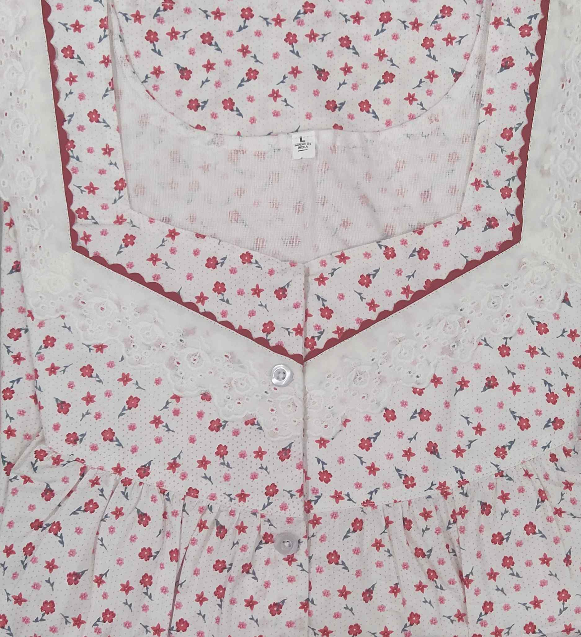 Cotton With Pockets, Half Open Large Printed Nighty