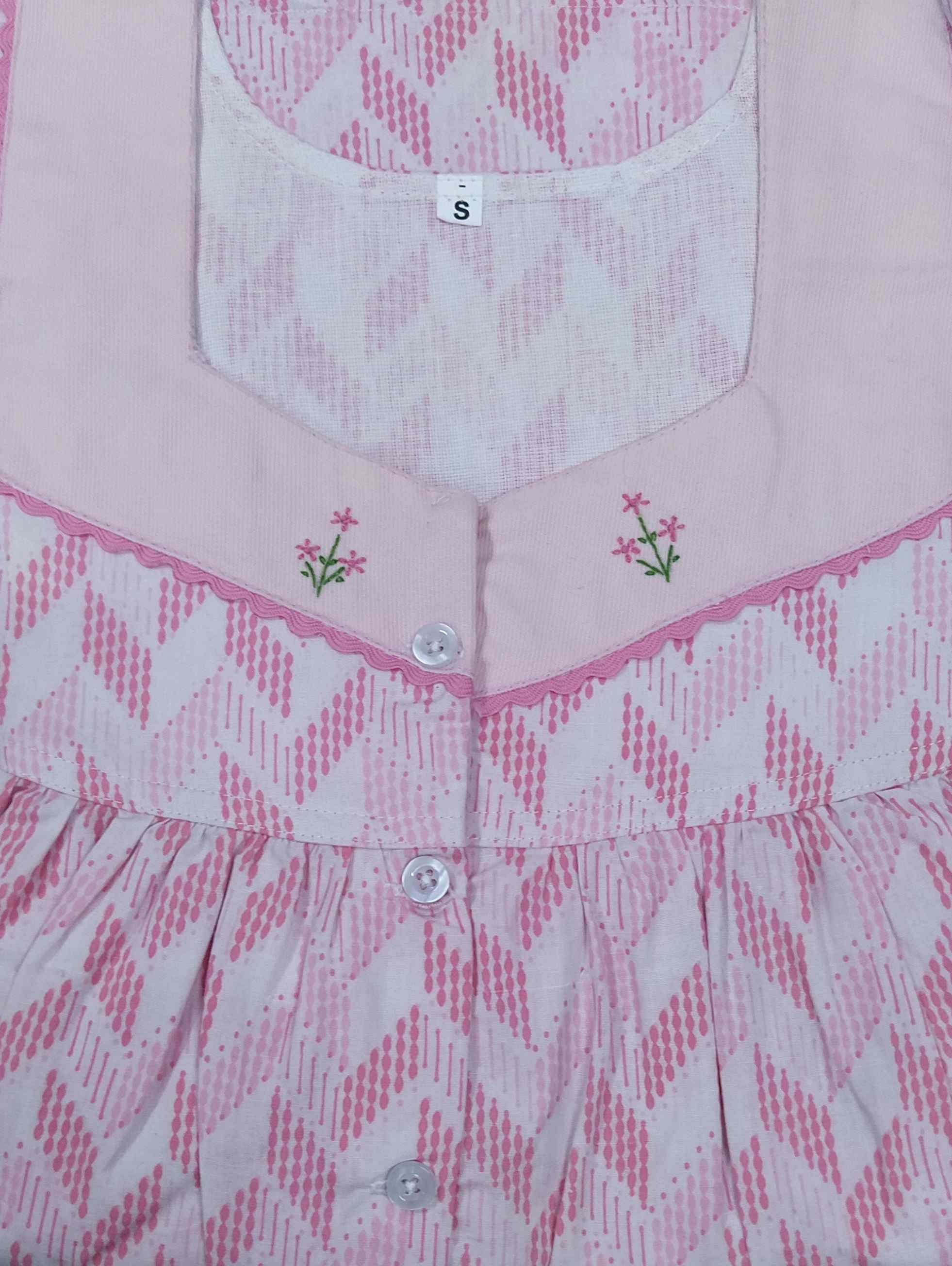 Cotton With Pockets, Half Open Small Printed Nighty