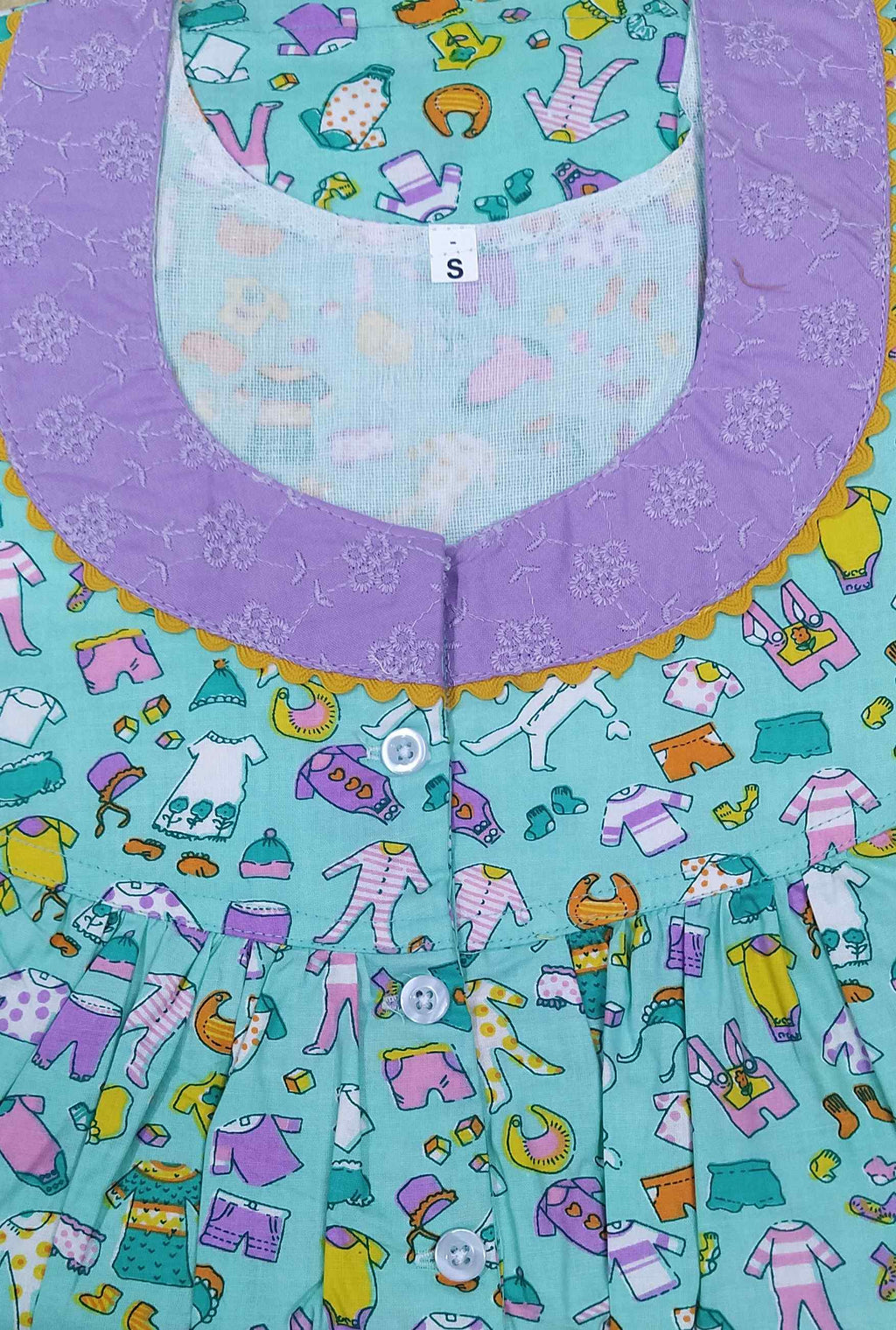 Cotton With Pockets, Half Open Small Printed Nighty