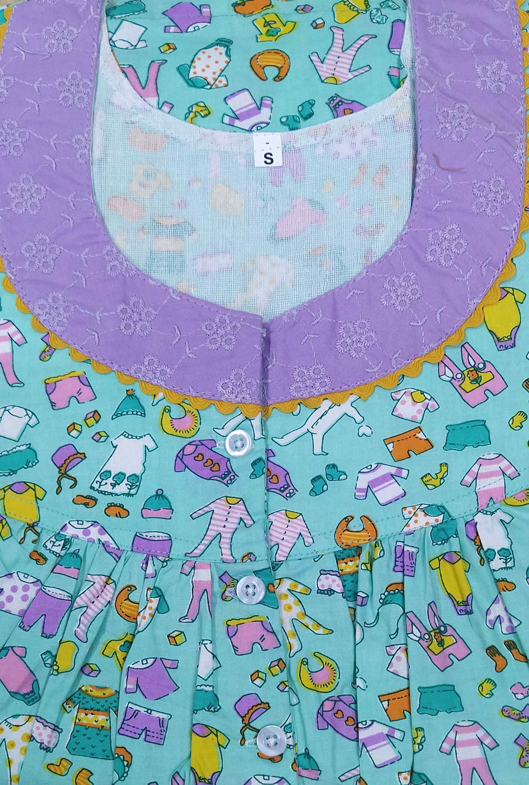 Cotton With Pockets, Half Open Small Printed Nighty