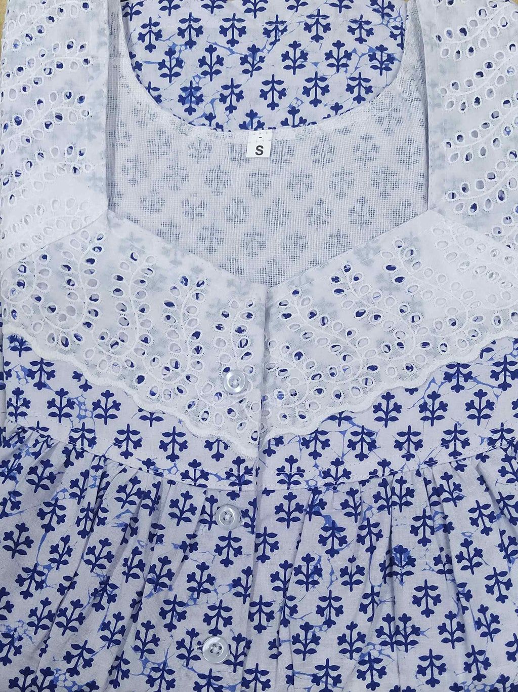 Cotton With Pockets, Half Open Small Printed Nighty